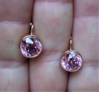 Russian Russia 14K 583 Rose Pink Gold Brilliant Cut Pink Tourmaline Earrings 6