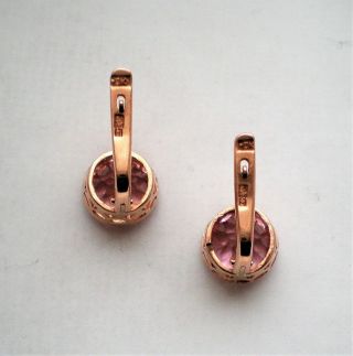 Russian Russia 14K 583 Rose Pink Gold Brilliant Cut Pink Tourmaline Earrings 7