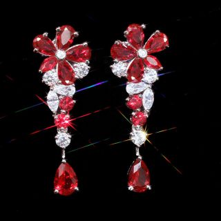 4.  46ct 100 Natural Diamond 14k White Gold Pigeon Blood Red Ruby Earrings Ewg117