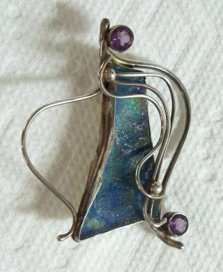 Ancient Roman Glass Sterling Pendant - Israel