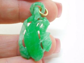 Estate 5.  6mm Carved Green Jade Praying Mantis Pendant 5.  2 Grams 1 - 5/8 " W/ Bale