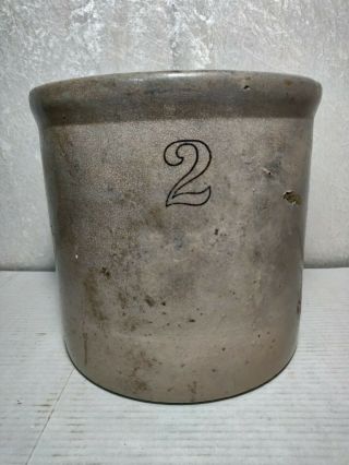 Antique Primitive 2 Gallon Salt Glaze Stoneware Crock