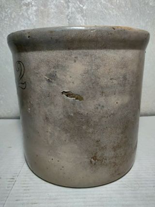 Antique Primitive 2 Gallon Salt Glaze Stoneware Crock 2