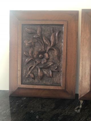 Antique Carved Wooden Panel Plaque Victorian Floral Flowers 12” X 9” Solid Wood