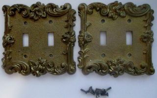 2 Vintage American Tack & Hardware Brass Double Light Switch Cover Plates 60tt