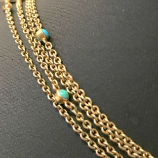 Fine,  Victorian 15ct,  15k,  625 Gold,  Turquoise Cabachon Chain,  C1880,  9.  8 Grams
