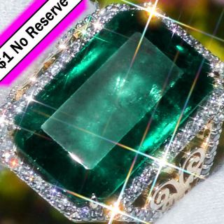 14k Gold 25.  12ct Natural Colombian Emerald Diamond Estate Classic Vintage Ring ↩