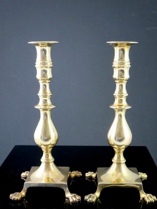 Pair Antique 19th C.  Brass Claw Feet Candlesticks