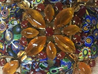 Vintage Schreiner York Art Glass Brooch Huge 3” Millifori High Domed Beautif 4