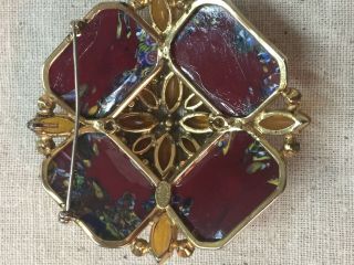 Vintage Schreiner York Art Glass Brooch Huge 3” Millifori High Domed Beautif 6
