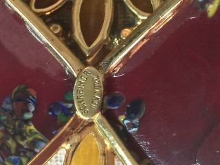 Vintage Schreiner York Art Glass Brooch Huge 3” Millifori High Domed Beautif 7