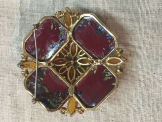 Vintage Schreiner York Art Glass Brooch Huge 3” Millifori High Domed Beautif 8
