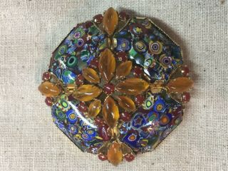 Vintage Schreiner York Art Glass Brooch Huge 3” Millifori High Domed Beautif 9