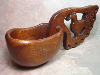 Hand Carved Wooden Bowl With Rooster Handle