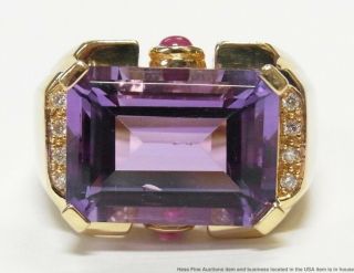 Emerald Cut Amethyst Natural Ruby Diamond 14k Gold Ring 11.  10ctw Statement 11gr