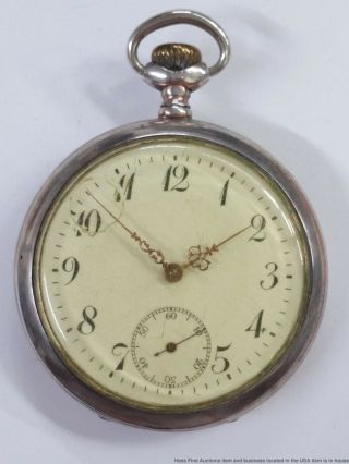 Vintage 800 Fine Silver Junghans 15j Open Face Running Pocket Watch 0054973