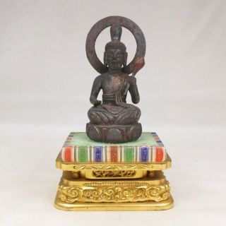 G652: Japanese Really Old Wood Carving Buddhist Statue With Great Atmosphere
