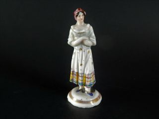Miniature Antique 19th Century English Staffordshire Pottery Figure Woman 2.  5 "