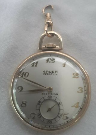 Vintage Gruen Veri - Thin Precision 10k Gf Case 17 Jewels Pocket Watch