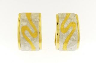 Michael Bondanza Swirl Impressionist Huggie Earrings Platinum 18kt Yellow Gold