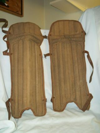 Vintage Tan Canvas Covered Shin Guards,  Ribed,  Sports Maybe Military?