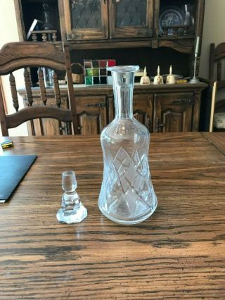 Antique Crystal Decanter 13 " Inch Tall W/ Stopper Vintage Beverage Wine