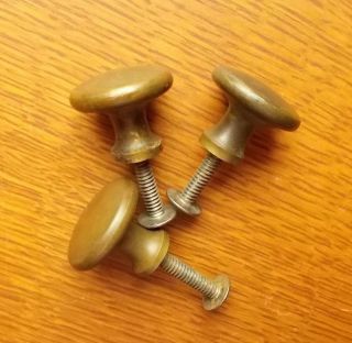 Three Antique Vintage Brass Cabinet Or Drawer Knobs C1900