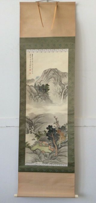 掛軸japan Japanese Hanging Scroll Landscape View Sansui [b265]
