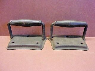 Two Vtg Stanley Tool Box Trunk Drop Handles Pulls 3 " X 5 " Old Green Paint