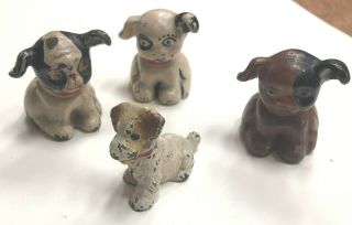 Four Miniature Antique Toy Cast Iron Fido And Other Dogs Paperweights