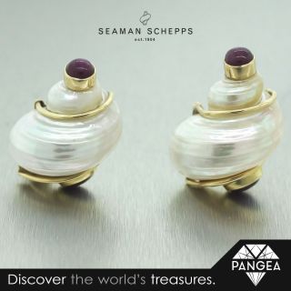 Seaman Schepps 14k Gold Ruby Large Turbo Shell " Patricia Vail " Earrings P.  S.  V