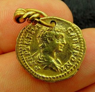 Stunning Roman Ancient Gold Fourree Geta Pendant Circa 209 - 211 Ad (952)