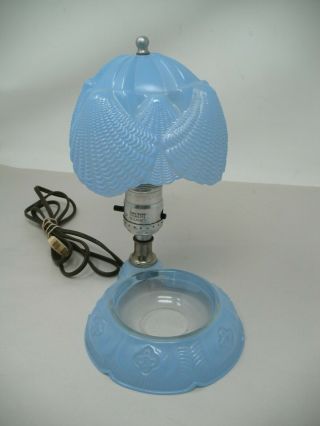 Vintage Rare Blue Night Lamp Light W/seashell Shade Ring Holder On Off Switch