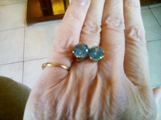 Art Deco 18ct Rose Gold 6.  30ct Blue Zircon Two Stone Twist Ring N