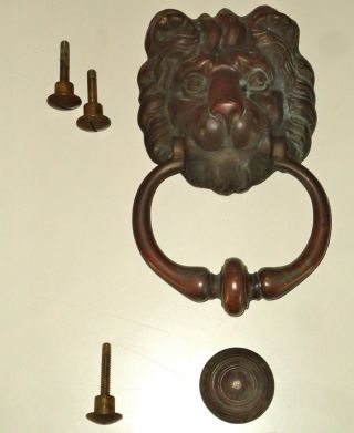 Vintage Solid Brass Lions Head Door Knocker Complete; 8½ " 3,  Lbs.