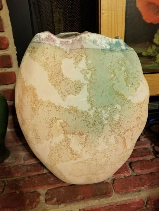 Huge Authentic " Raku " Ancient Sands Pottery Signed Tony Evans 73 Vase