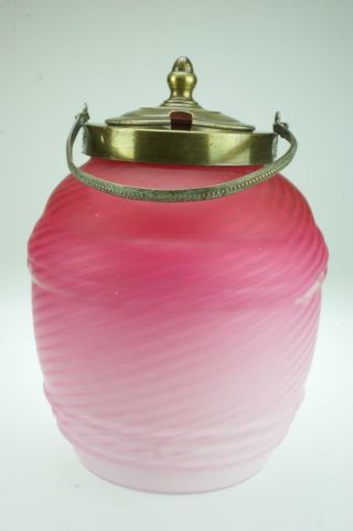 Victorian Pink Satin Glass Honey Jar Or Barrel Of Swirl Design C1890 Lj4
