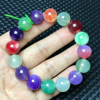 Rare Chinese Colorful Jadeite Jade Handwork Collectible Round Beads Bracelet