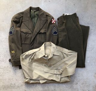 Vintage Wwii Field Ww2 Wool Ike Us Army Uniform Jacket Pant Set Suit