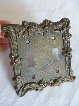 Antique Vtg Double Switch Plate Victorian Art Deco Cast Metal Electric Toggle