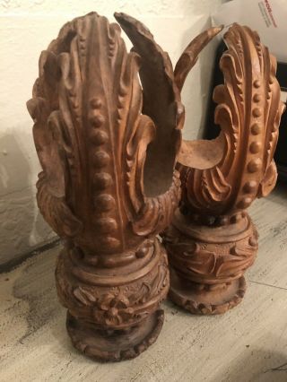 Hand Carved Vintage Solid Wood Finial Pair