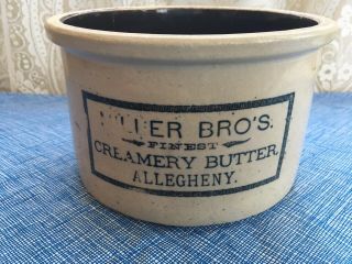 Vintage Miller Brothers Finest Butter Crock Creamery Butter Allegheny Pa