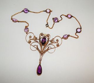 Antique 19th Century Georgian Victorian Gold Amethyst Pearl Diamond Necklace