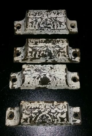 4 Antique Apothecary Cup Drawer Bin Pulls Cast Iron