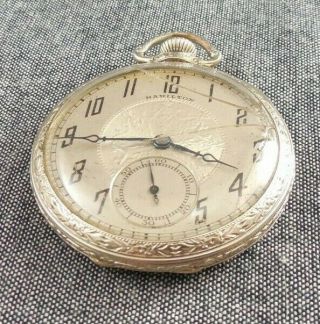 Vintage Hamilton 14K Gold Filled Openface Pocket Watch 17J For Parts/Repair 2