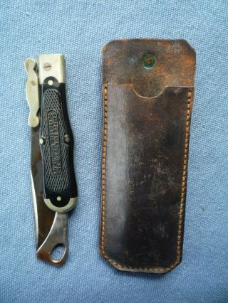 Antique 1903 Msa Marble Knife Co.  Safety Folder W Leather Sheath