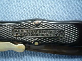Antique 1903 MSA MARBLE Knife Co.  SAFETY FOLDER w LEATHER SHEATH 4
