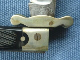 Antique 1903 MSA MARBLE Knife Co.  SAFETY FOLDER w LEATHER SHEATH 7