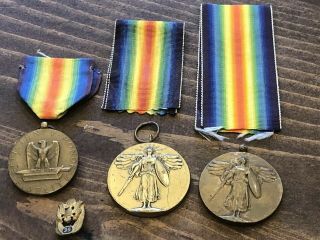 Set Of Antique Us Medal Badge Pin - The Great War For Civilization Wwi Military