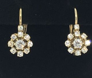 14 Karat Yellow Gold Vintage Diamond Dangling Earrings Halo Style
